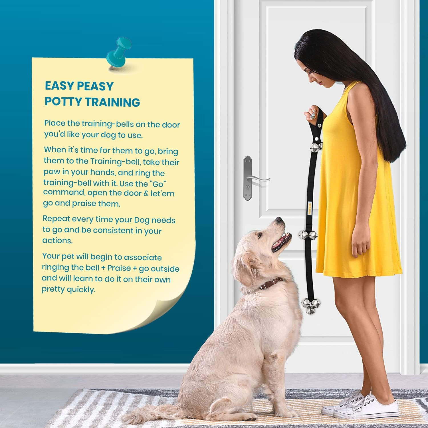 Dog Door Bells for Potty Training, Adjustable, 7 Extra-Loud Potty Jingle Bells f