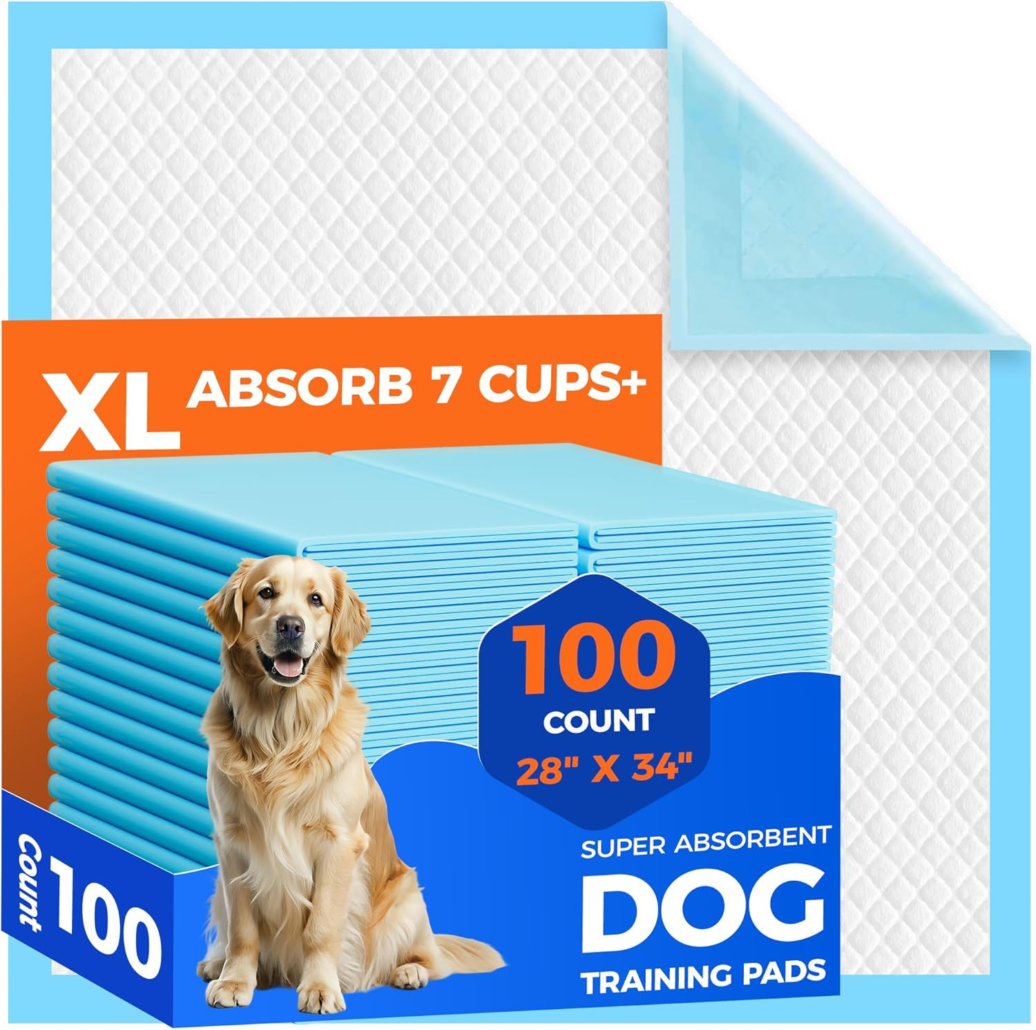 Dog Pee Pads Extra Large 28″X34″ – 100 Pack Super Absorbent Xlarge Puppy Pads 10