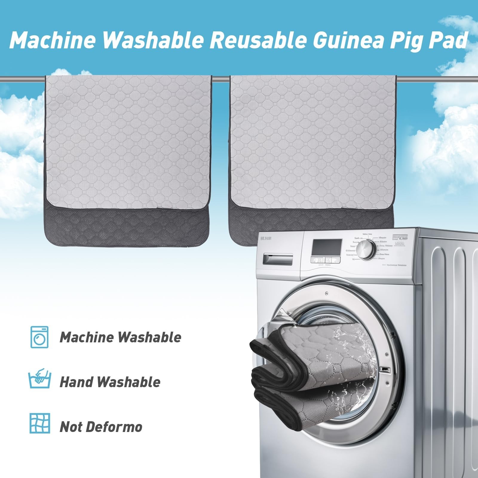 Guinea Pig Cage Liners, 36”X60” Washable Guinea Pig Pee Pads, Non Slip Reus…