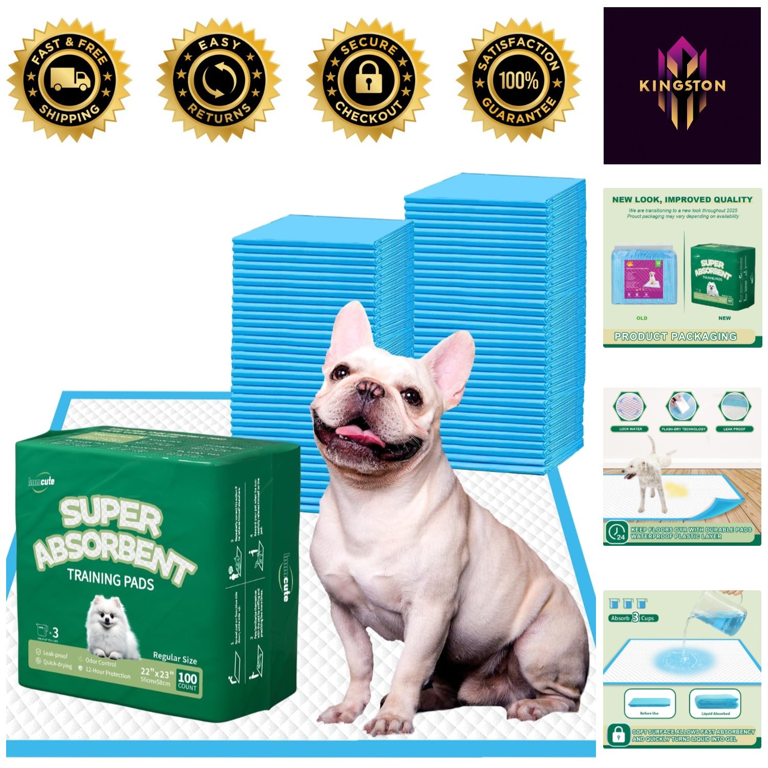Eco-Friendly Puppy Pads 22″x23″ | 100 Count Leak-Proof & Absorbent Training Pads