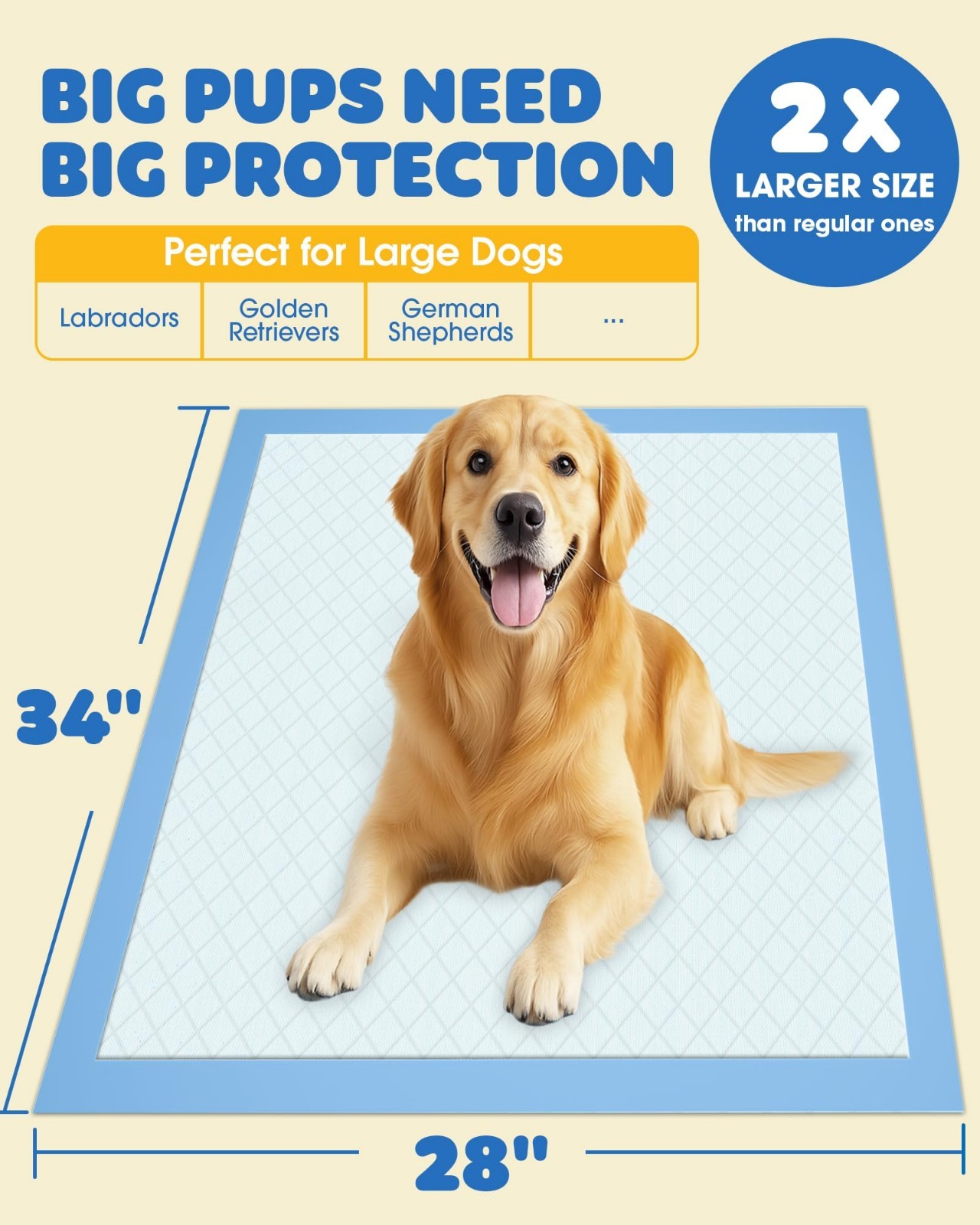 100-Pack Extra Large Puppy Pads 34″x28″ – Leakproof, Quick-Dry, High Absorbency