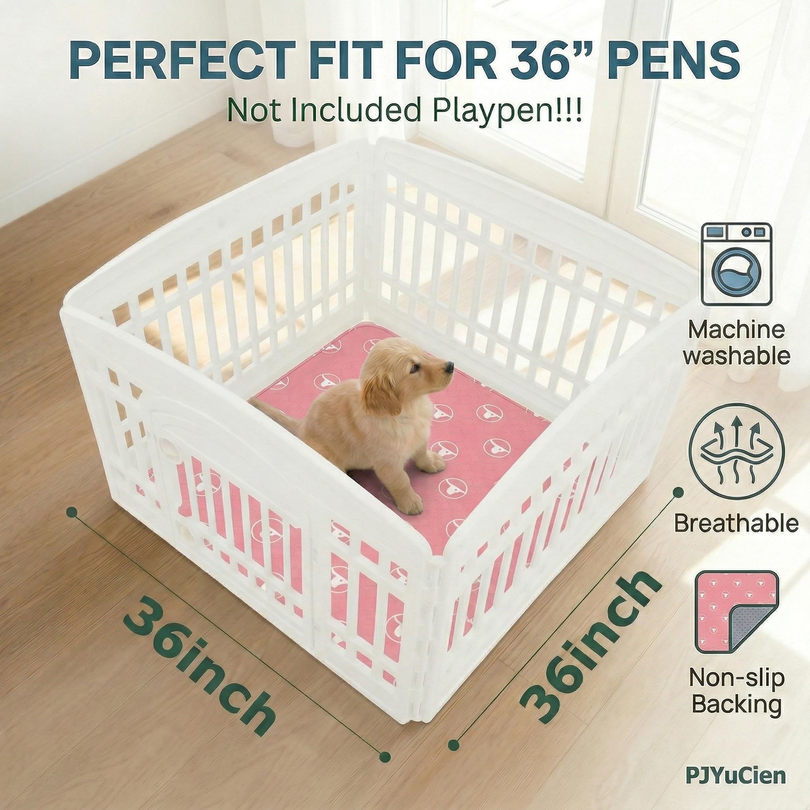 PJYuCien 36″x36″ Reusable Playpen Training Pad for Puppies, Pink | Ideal for Sma