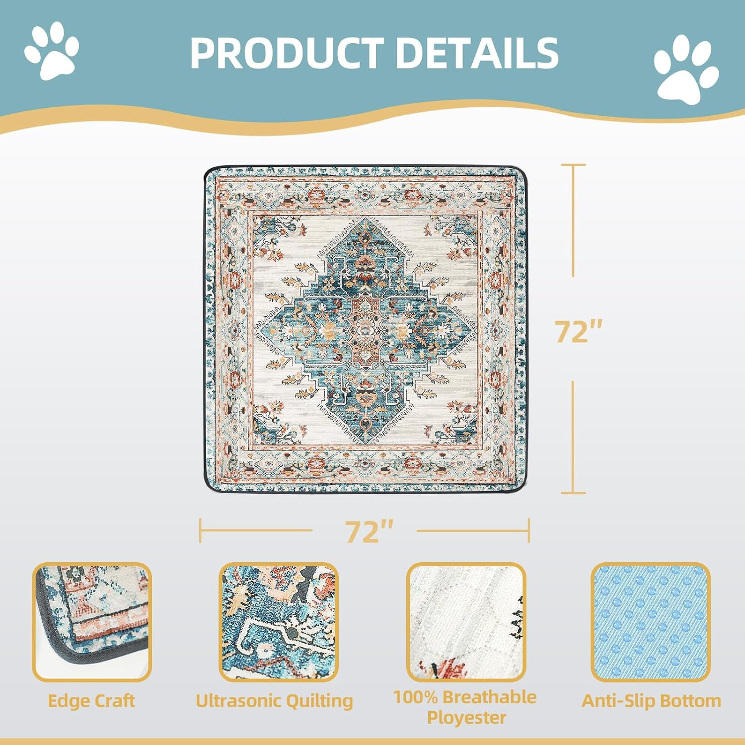 Washable Pee Pad for Dogs Extra Large, 72″ X 72″ Reusable Puppy Pads Waterproof