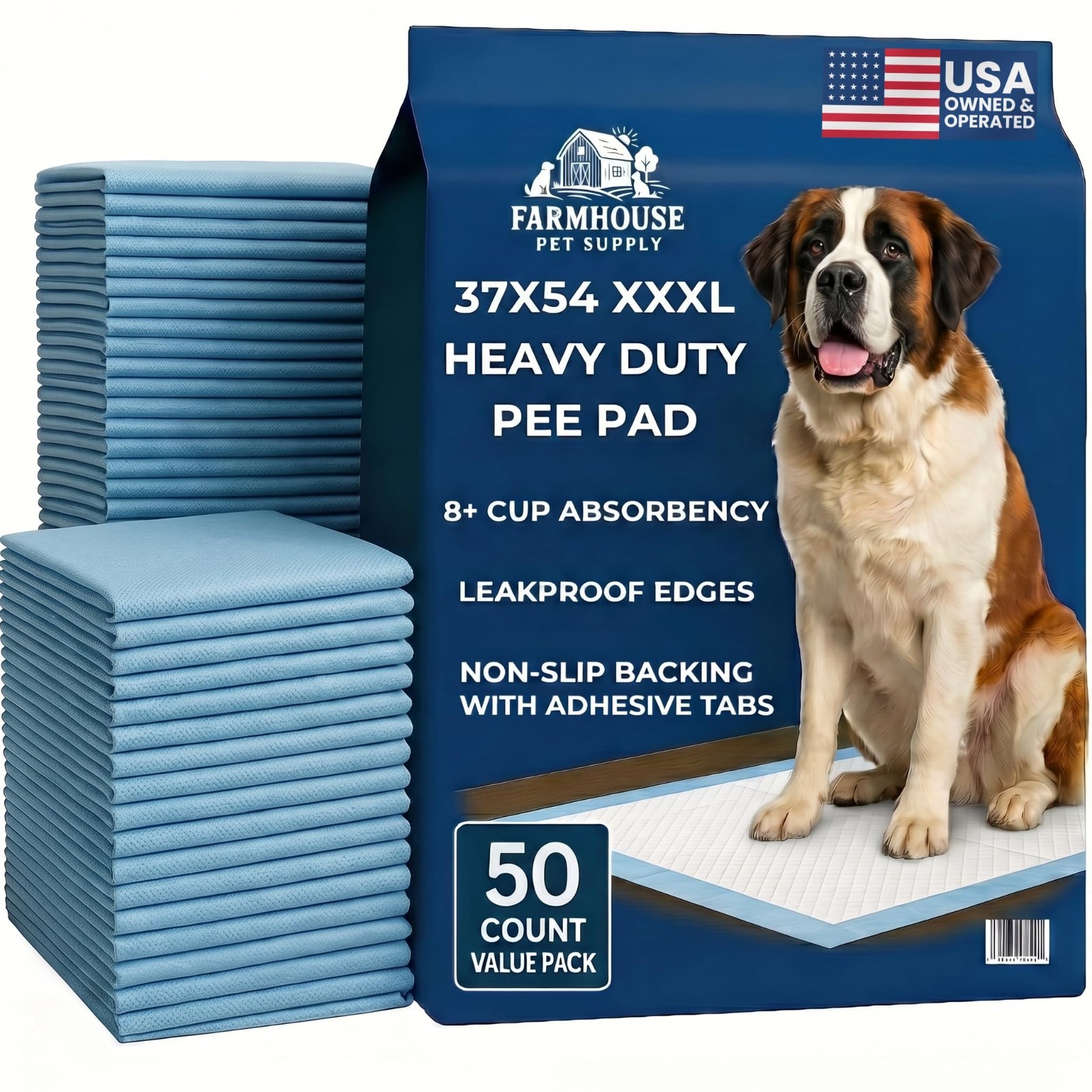 Extra Large Dog Pee Pads 37×54 – 50 Count Leak Proof, Heavy Duty, 24-Hour Absorb