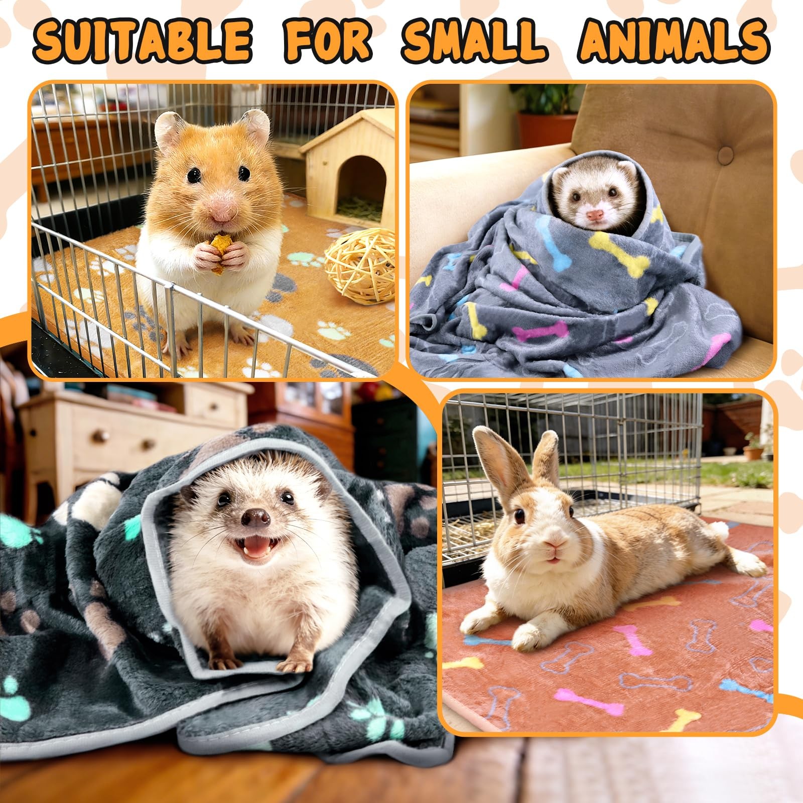YedsIntu 6 Pcs Washable Guinea Pig Blankets Absorbent Small Animal Fleece