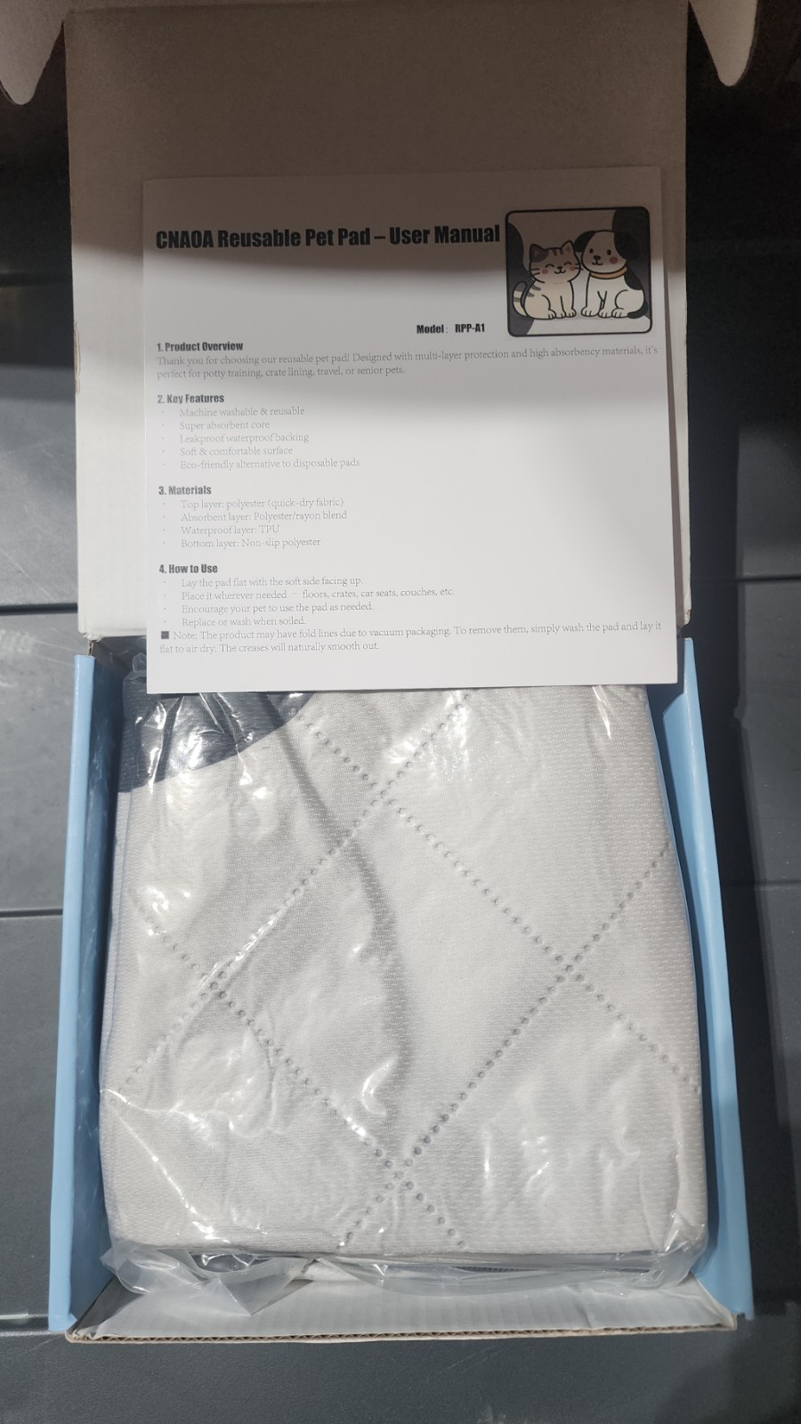 CNAOA Washable Pee Pads for Dogs 2 Pack 36×36 in – 5 Layer Reusable Puppy Pad