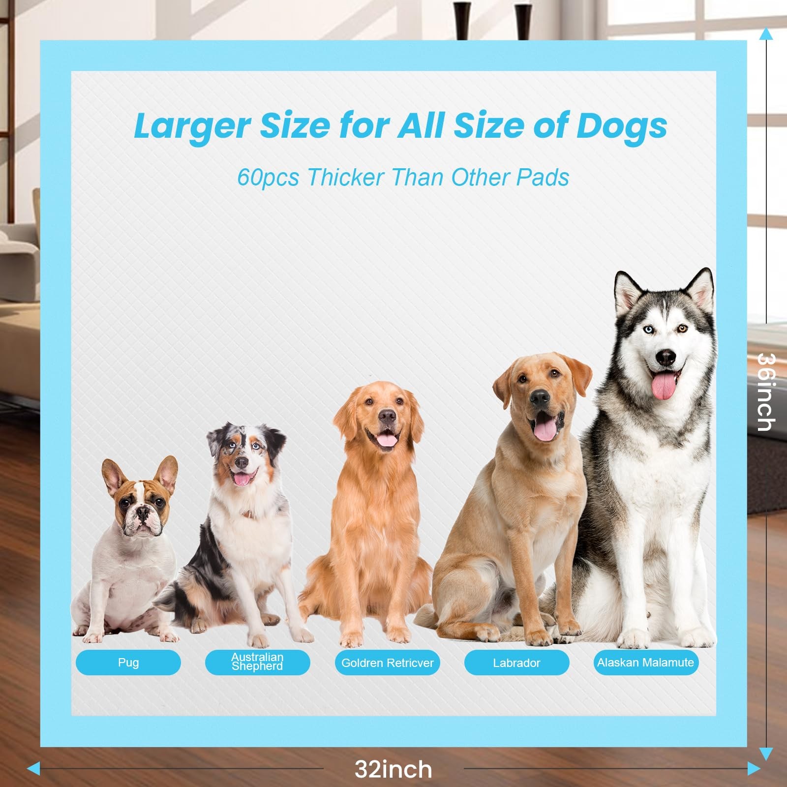 Puppy Pee Pads for Dogs – 32″x36″ Extra Large, 60 Count, Leak-Proof & Super A…