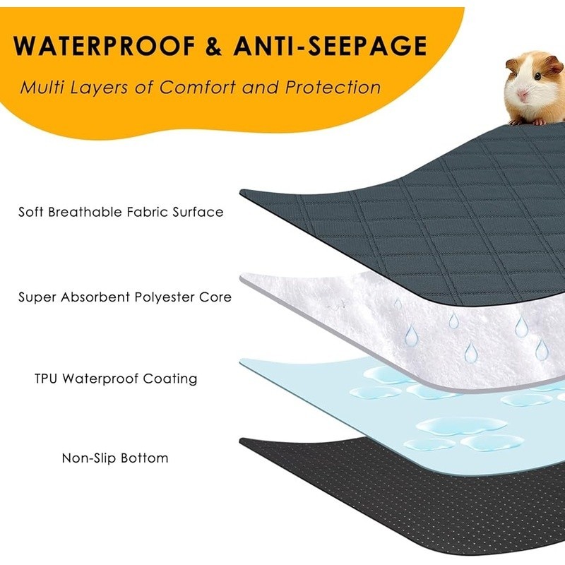 Reusable Guinea Pig Pee Pads 4 Pack Absorbent Cage Liner Multi Layer Design New