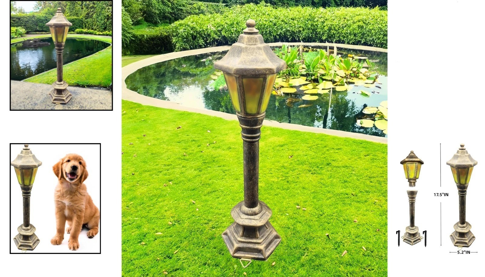 Charming Gold Dog Street Light Figurine – Ideal for Garden Decor and Training