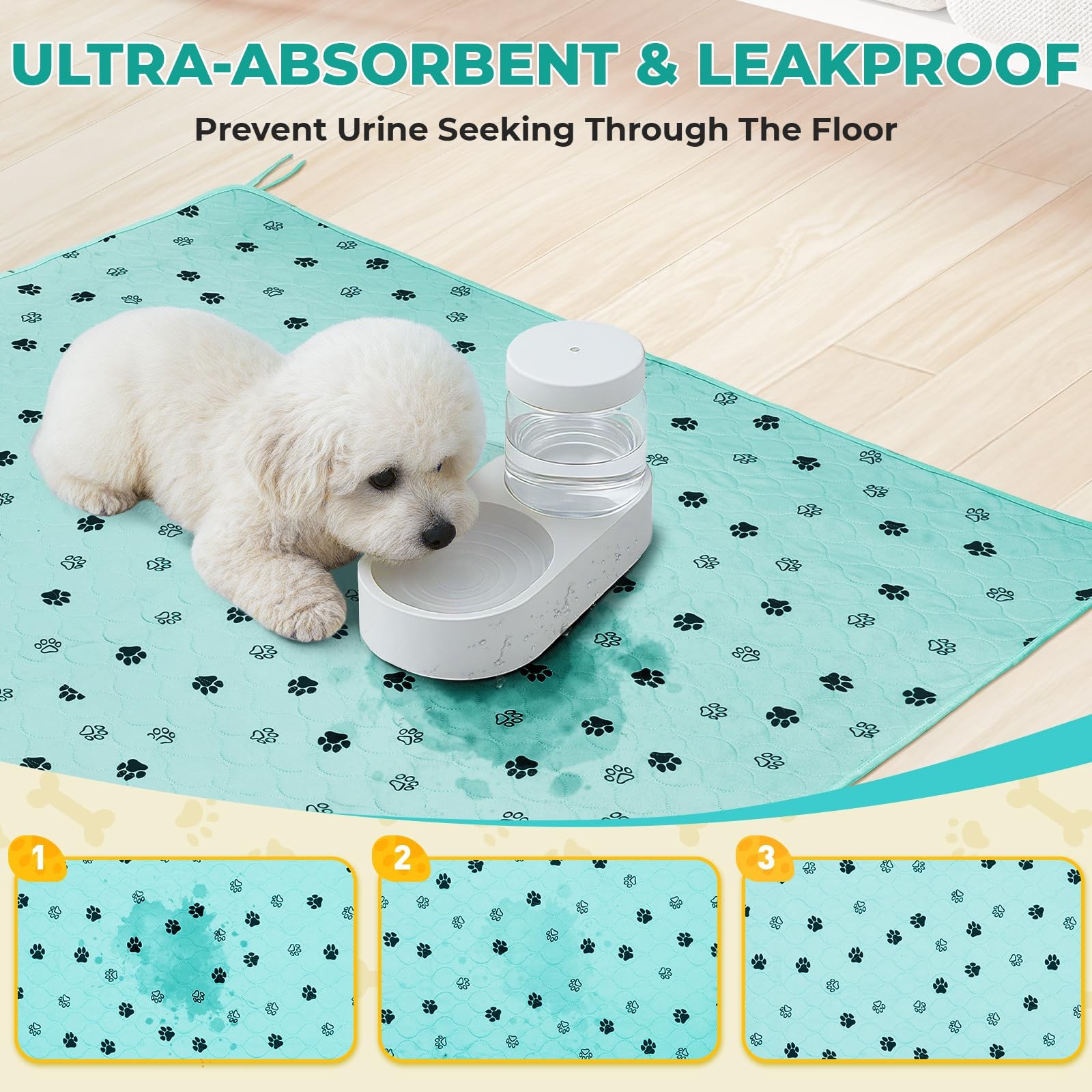 Fostanfly Washable Pee Pads for Dogs, 2 Pack Large 36″x48″ Ultra-Absorbent and