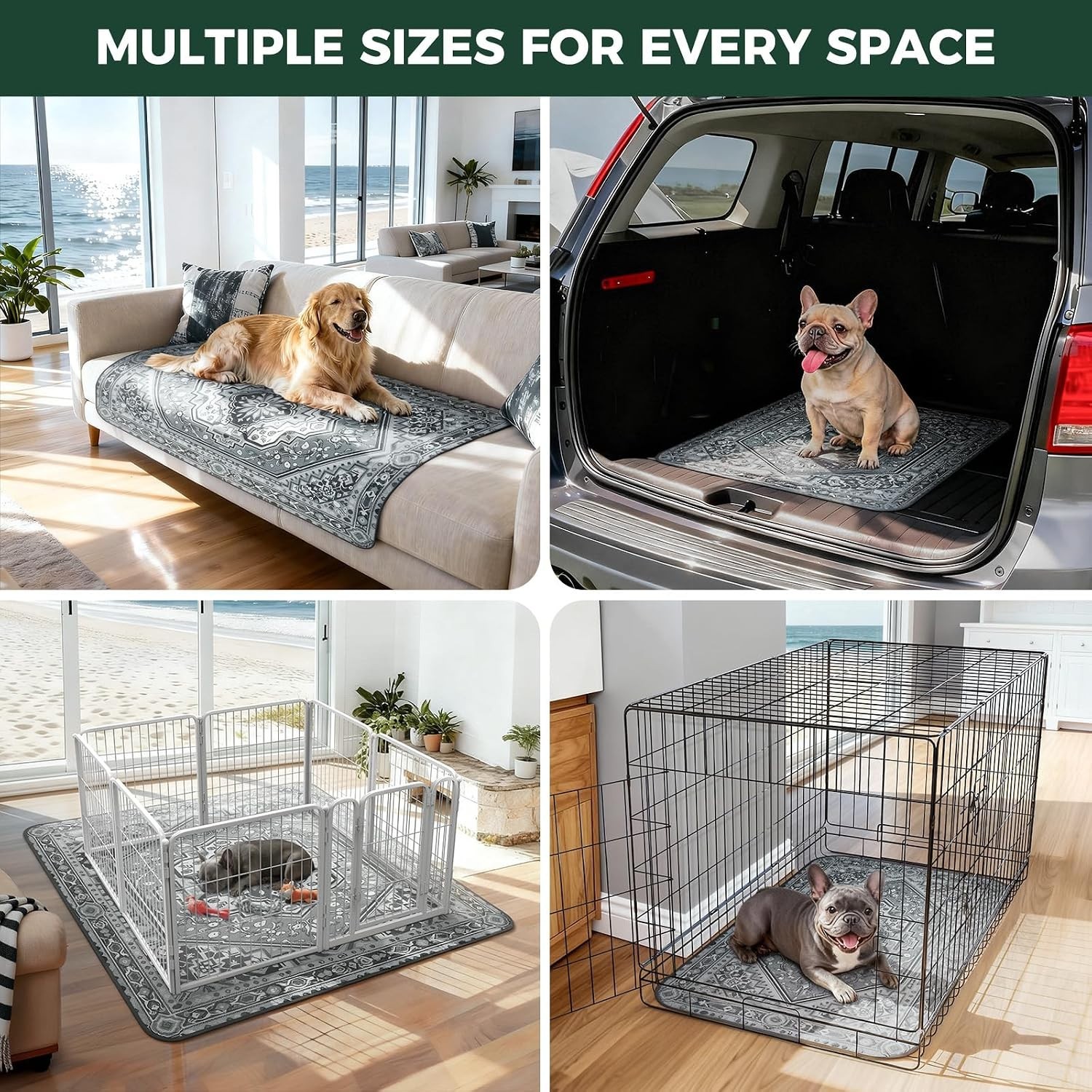 71″ Square Absorbent Dog Pads with Waterproof Shield, Boho Grey Design