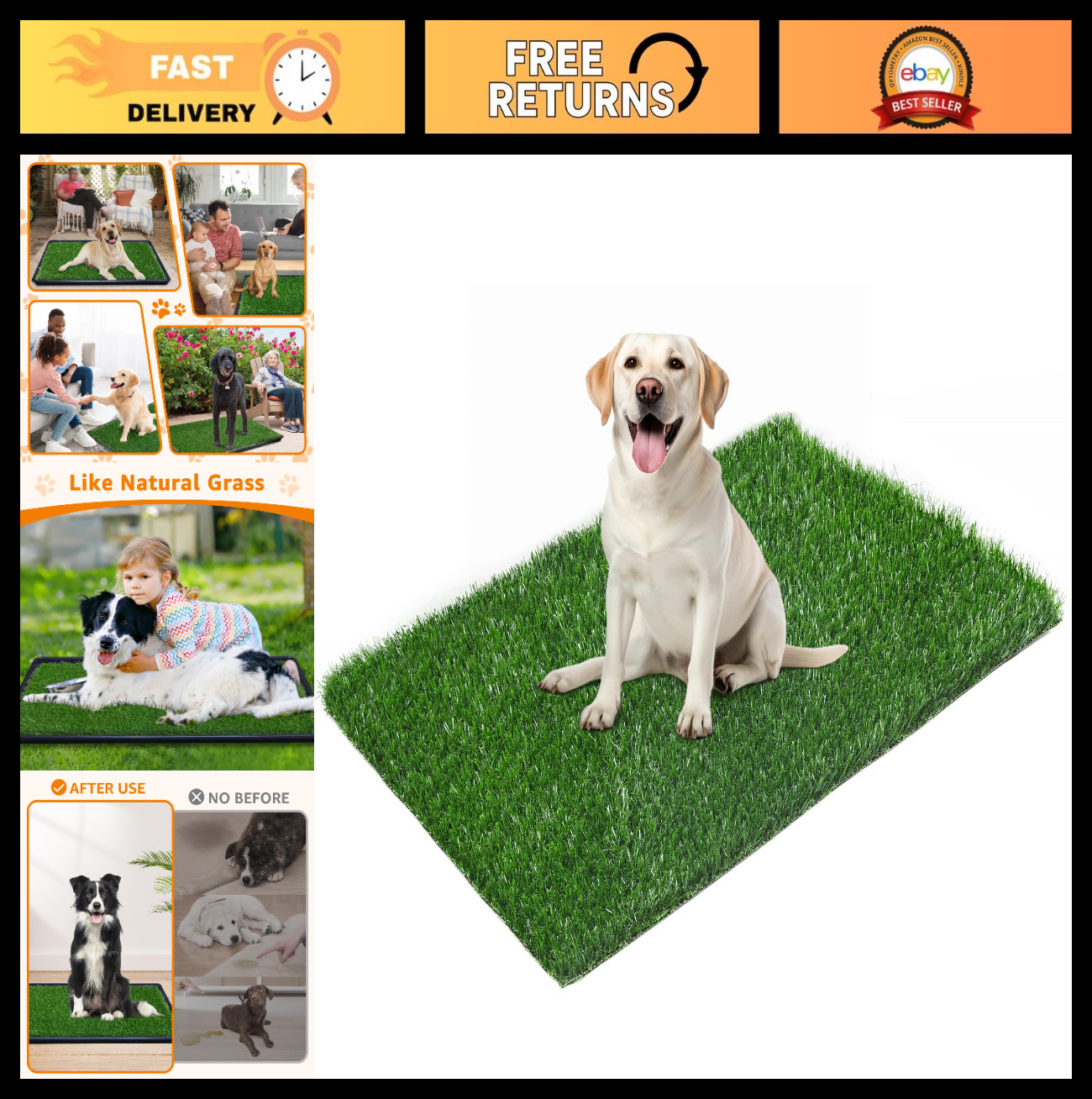 33.2in x 21in Replacement Artificial Grass Puppy Training Pads – Quick Absorbent