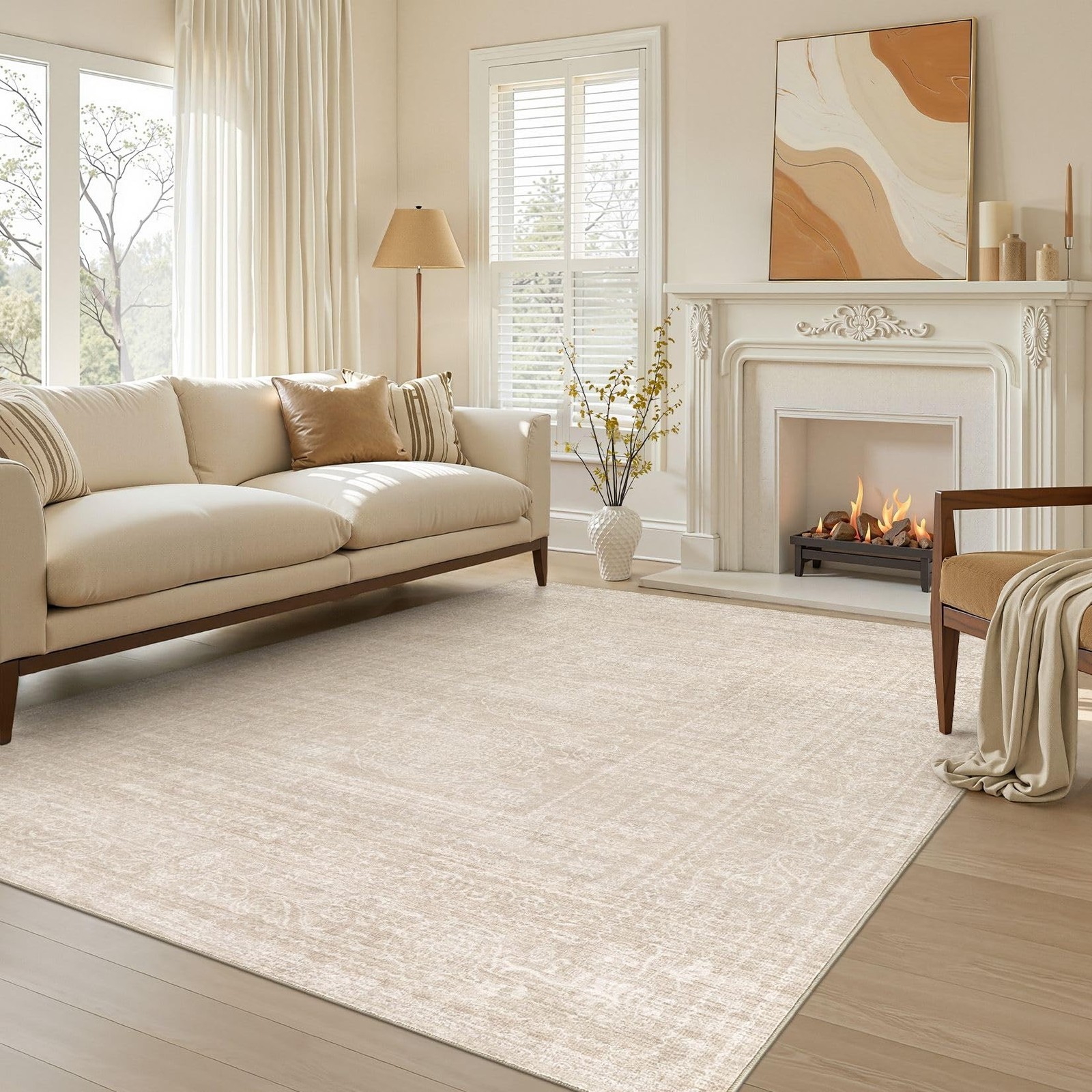 Nakagishi Neutral 6×9 Area Rugs for Living Room Washable, Beige | Pet & Kid F…