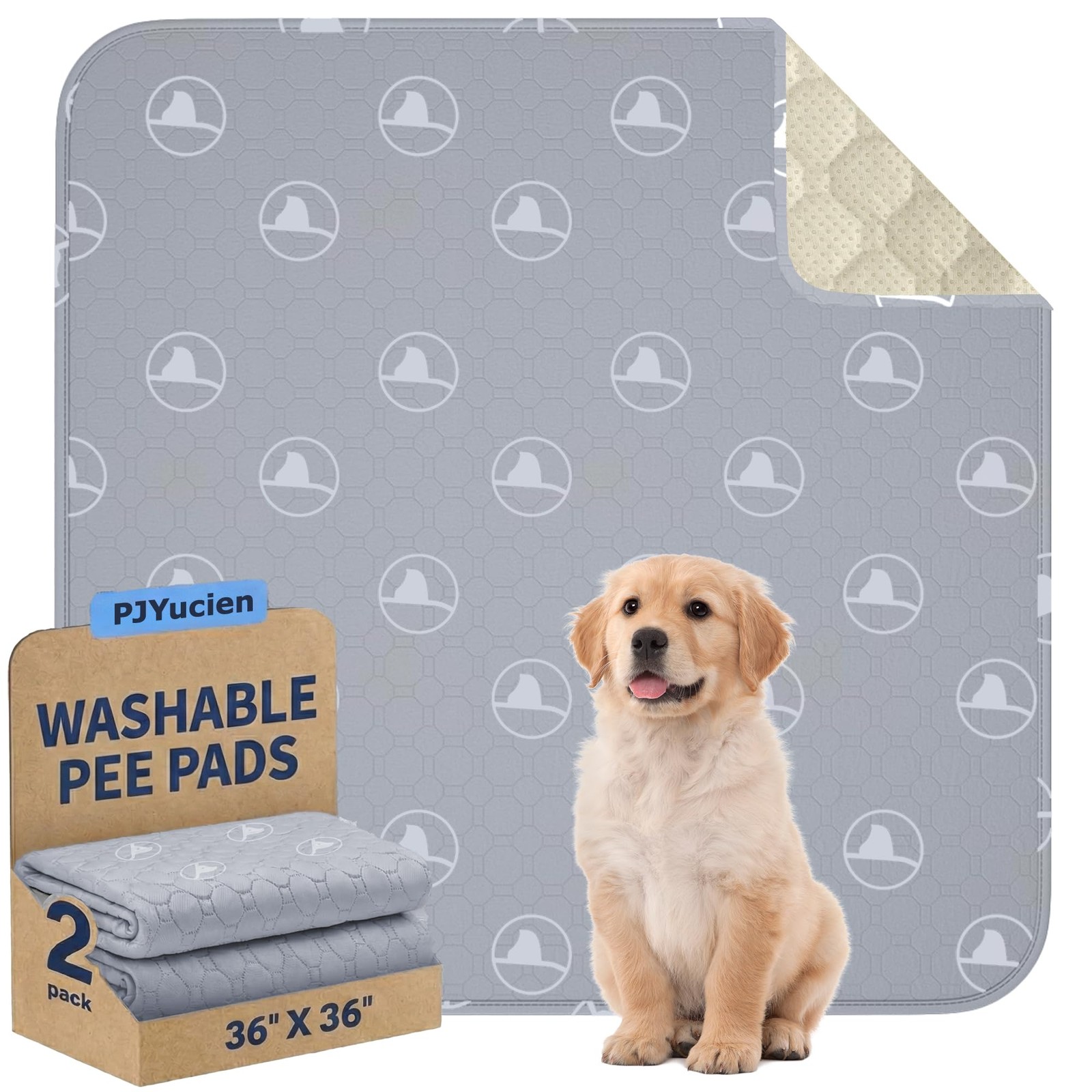 2 Pack NonSlip 36×36 Inch Pet Playpen Mat 3Layer Comfort Washable Gray