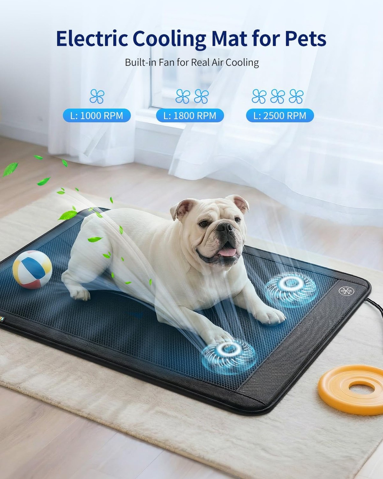 Electric Dog Cooling Mat, 30″x24″ Pet Cooling Mat Indoor with Fan for Dogs an…