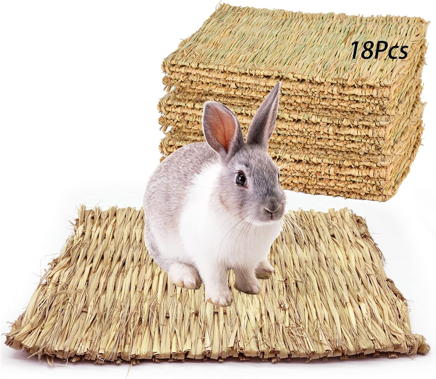 18 Pack Bunny Grass Mat Rabbit Natural Straw Woven Bed Small Animal Cages Hay Ma