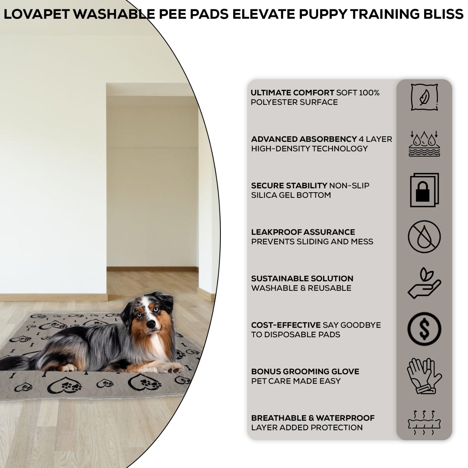 2 Pack – Washable Pee Pads for Pet – 36″ x 41″ Large Reusable + Grooming Pad
