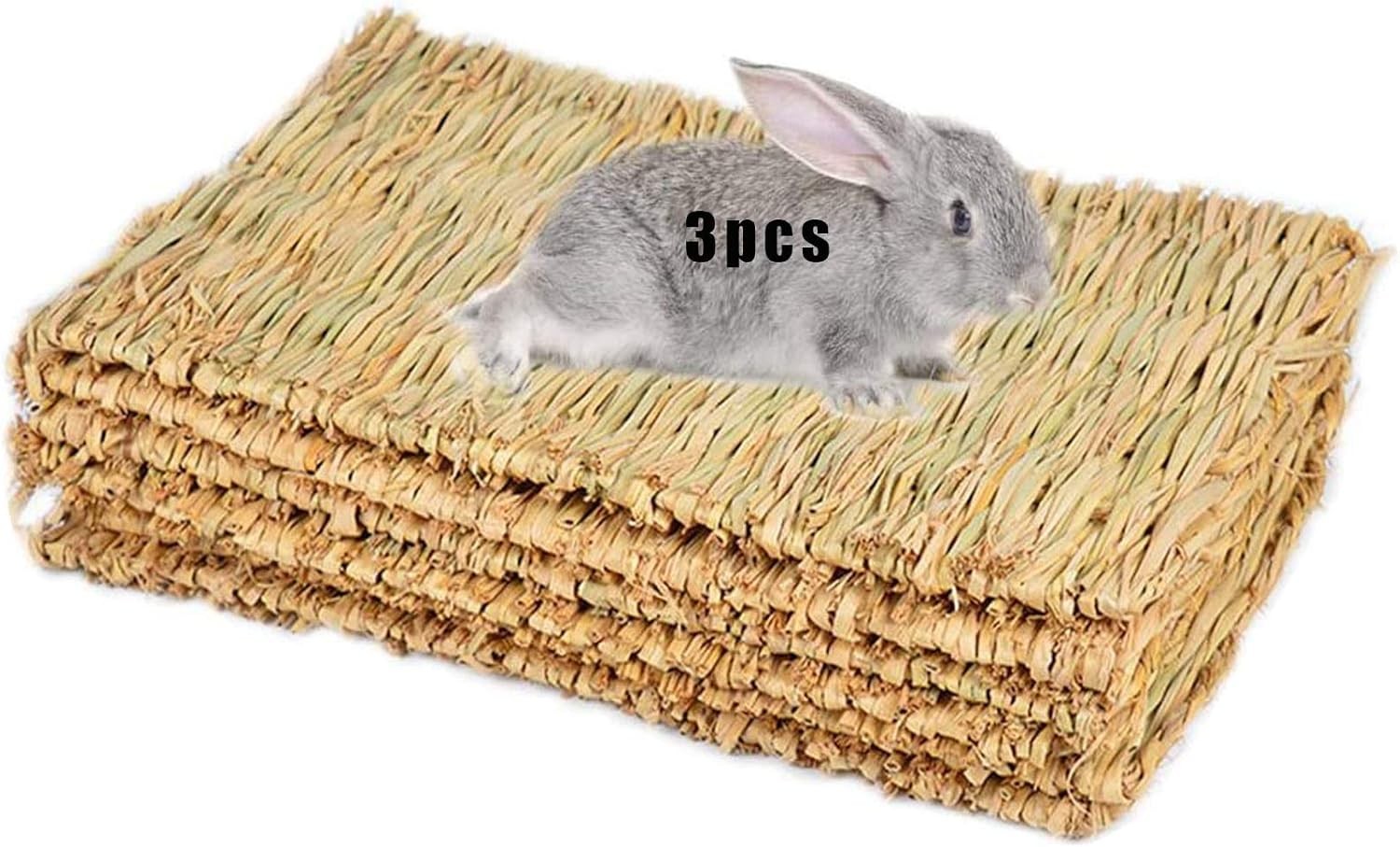 Grass Mat Woven Bed for Small Animal Bunny 3 Pcs Mats, Basic