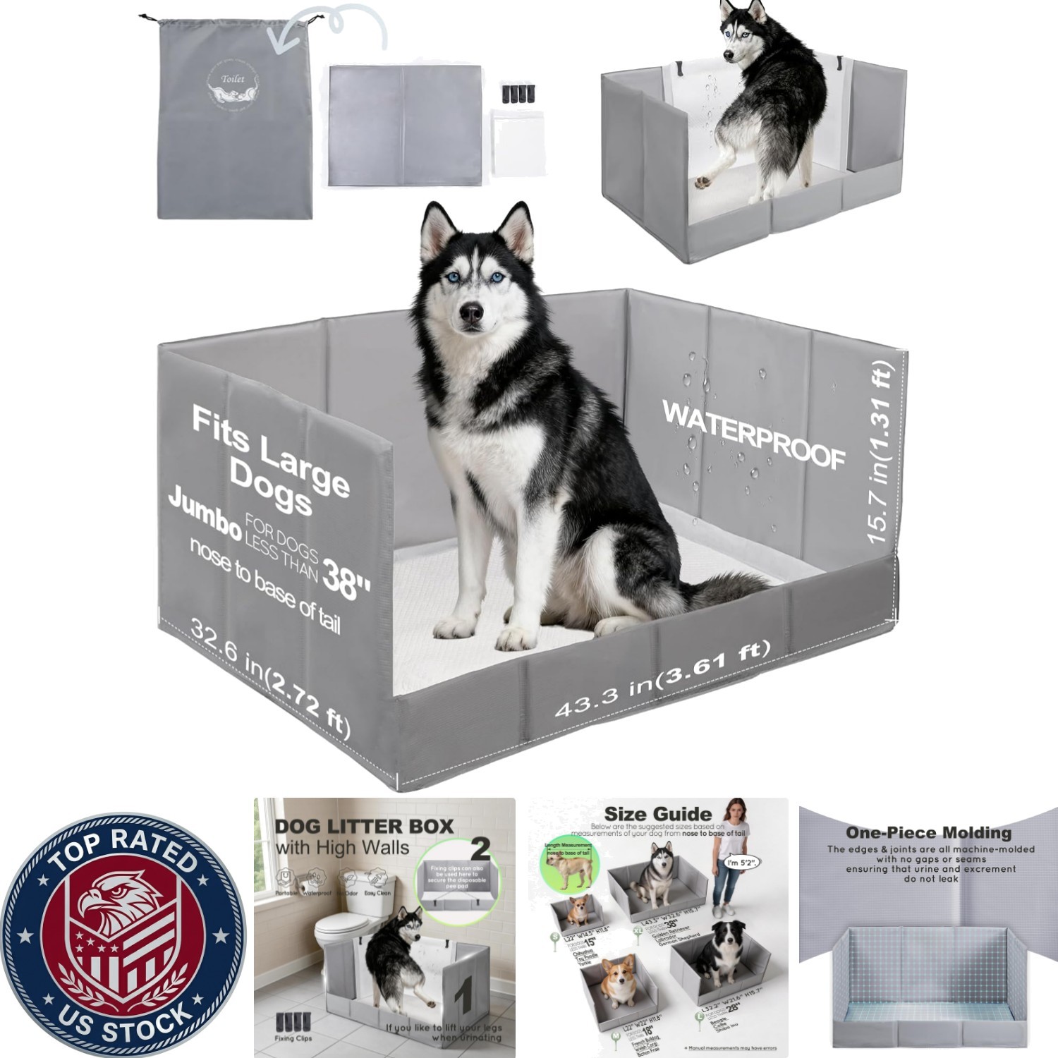 Extra Large Dog Litter Box with High Walls – Foldable Pee Pad Holder for Travel