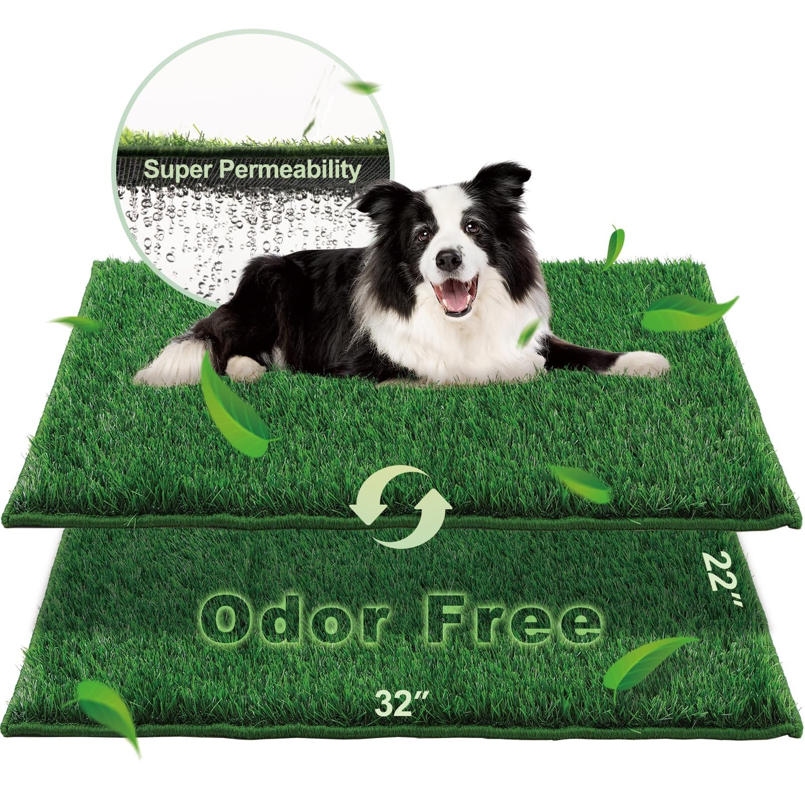 Artificial Grass Dog Pee Pads – 2PCS Odor-Free Fake Grass 32″x22″ with Drainage