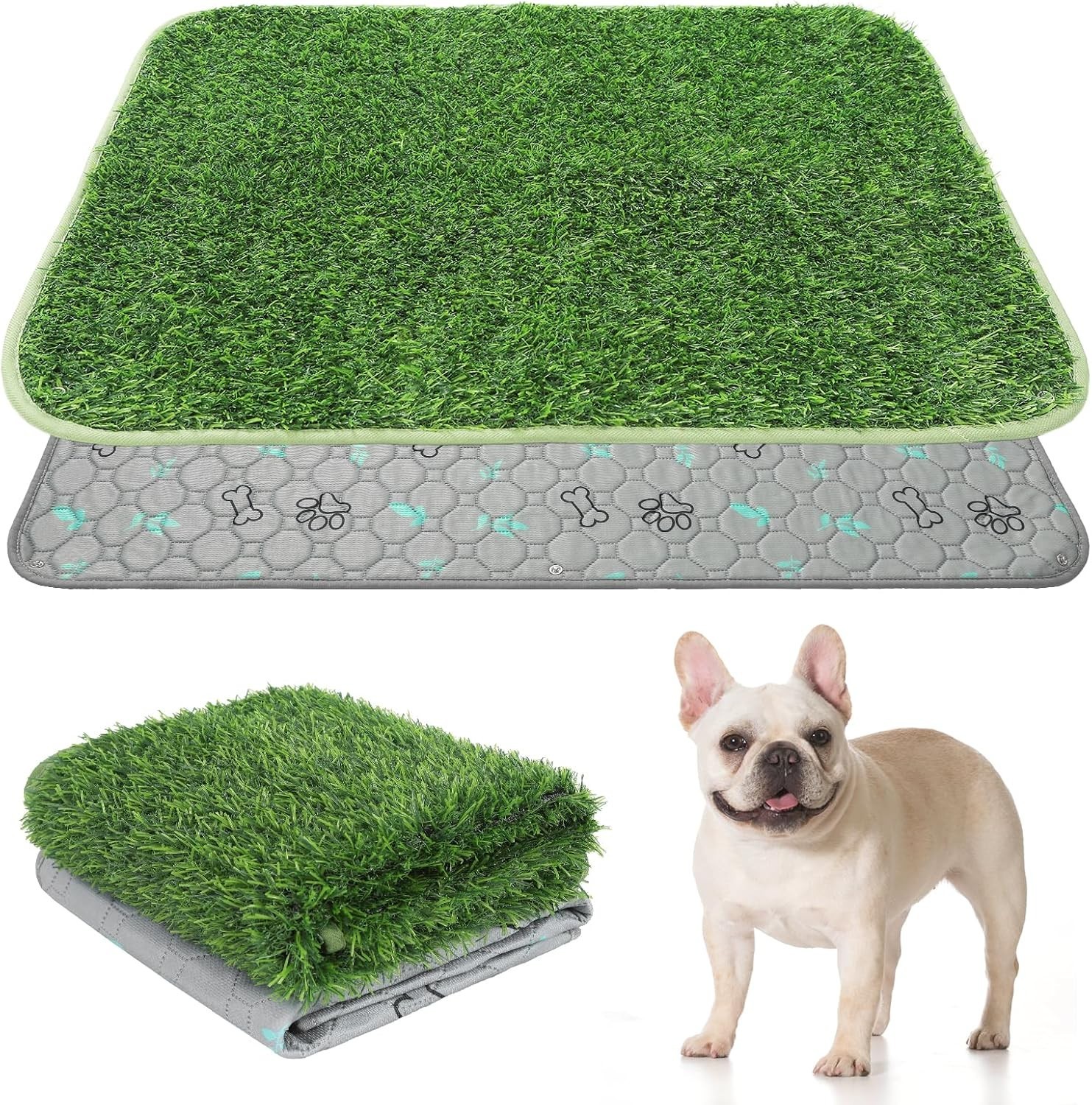 Dog Grass Pad with Washable Pee Pads for Puppy Potty Tray,20″*25″ Soft Artifi…