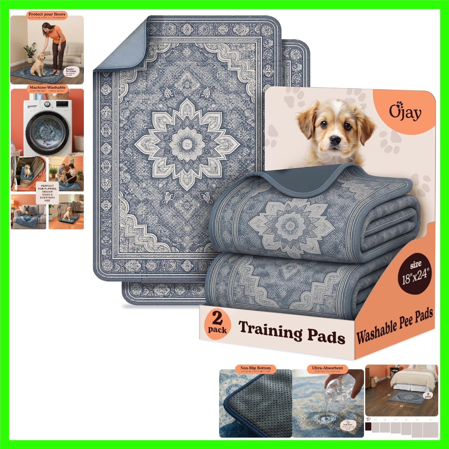Super Absorbent Washable Pee Pads for Dogs 2-Pack – Reusable Puppy Training P…