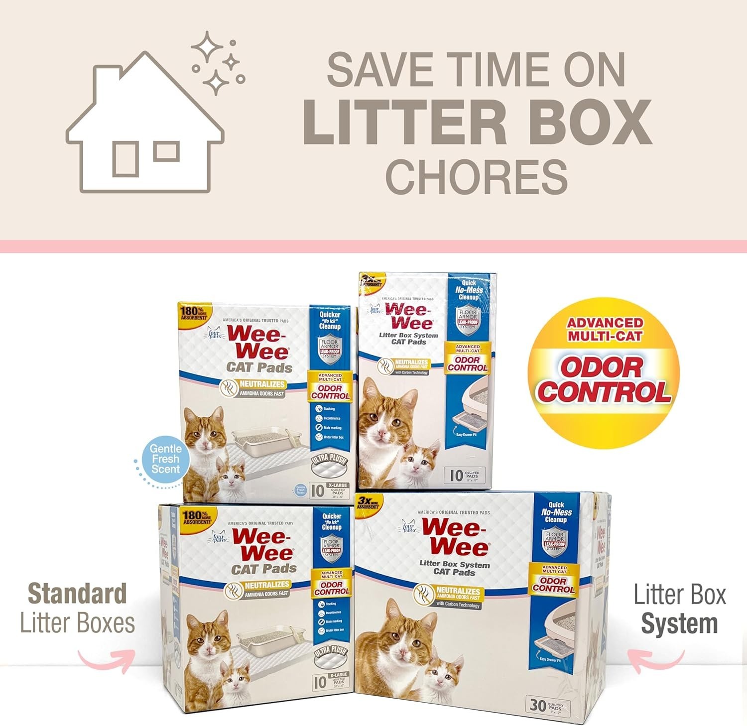 Wee-Wee Cat Pee Pads, Disposable Litter Box Mats, Advanced Odor Control, Fast…