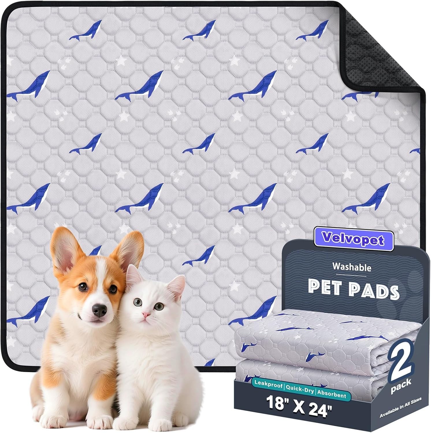Durable & Stylish 18″x24″ Dog Pee Pads – Washable Anti-Slip Design (Pack Of 2)