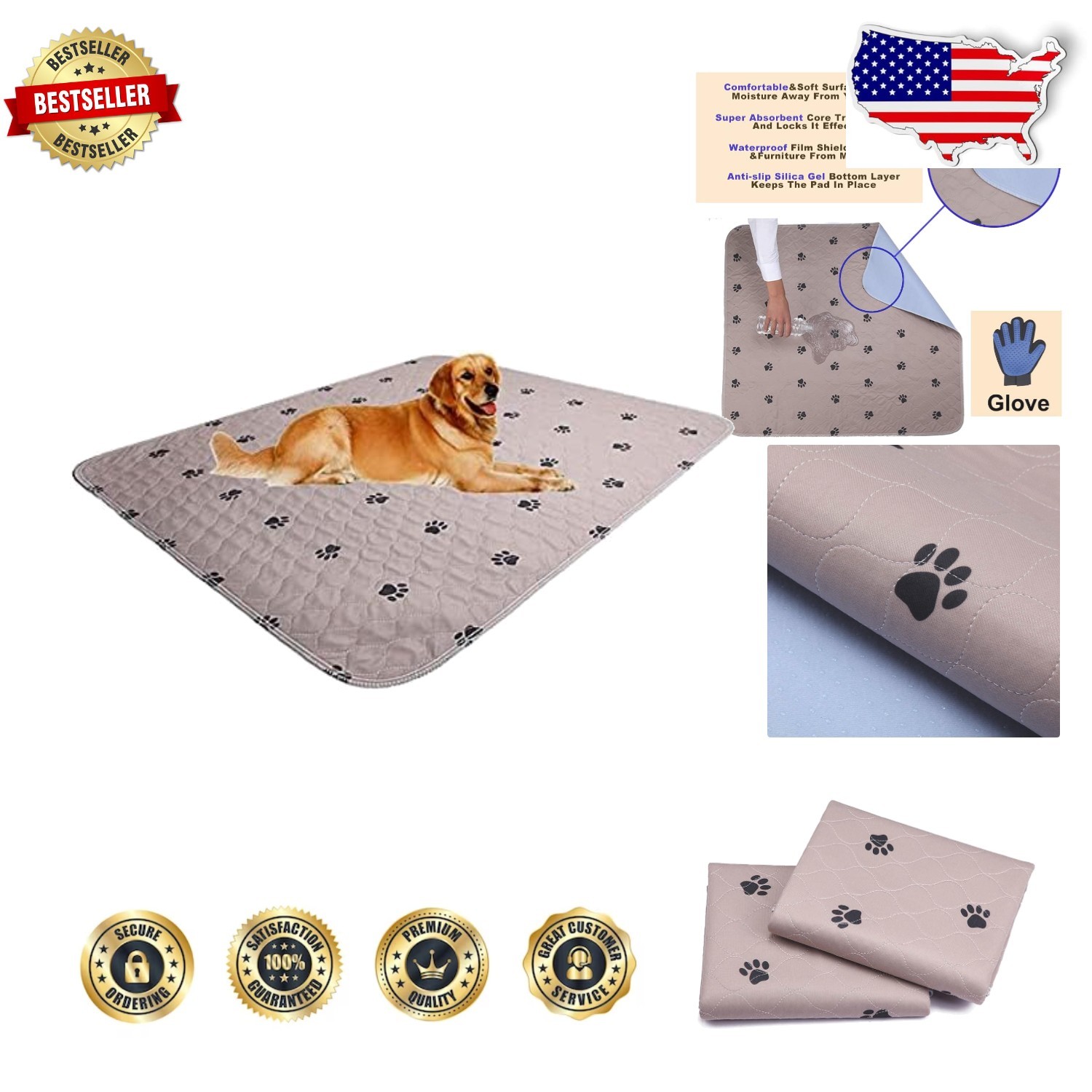 Washable Dog Pee Pads 48×60″ Extra Large Waterproof Reusable Pet Training Mat