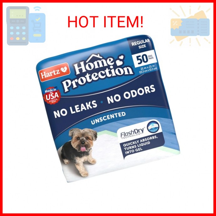 Hartz Home Protection Unscented Dog Pads, 50 count, Super Absorbent & Won’t Leak