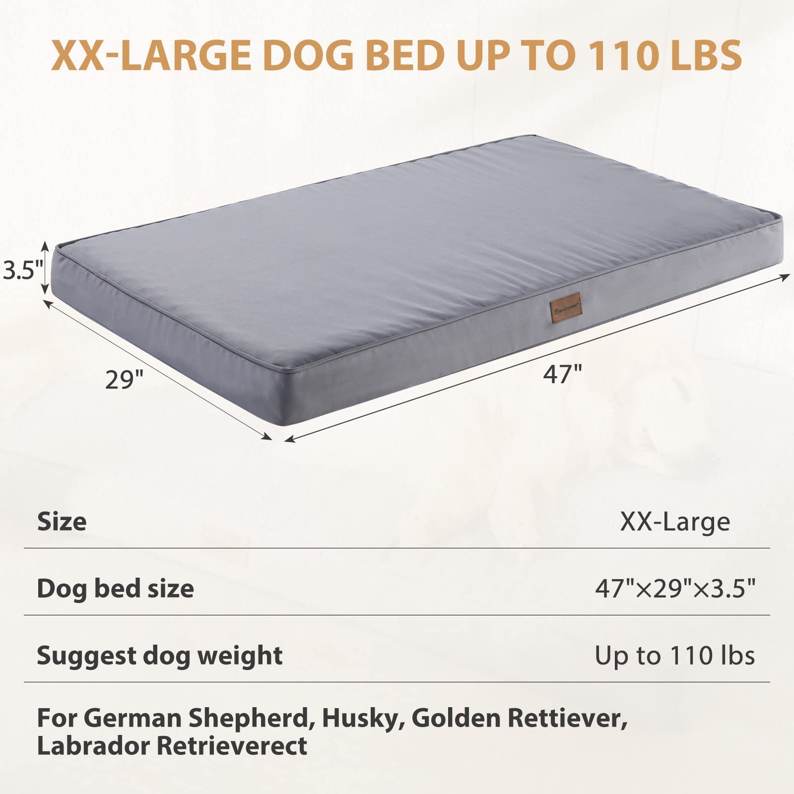 BFPETHOME Outdoor Waterproof Dog Bed for Large Dogs, Washable Cover, 47″ | Ou…