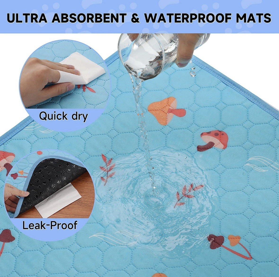 Sunheir 2 Pack Washable Pee Pads, 24” x 36” Absorbent and Leakproof