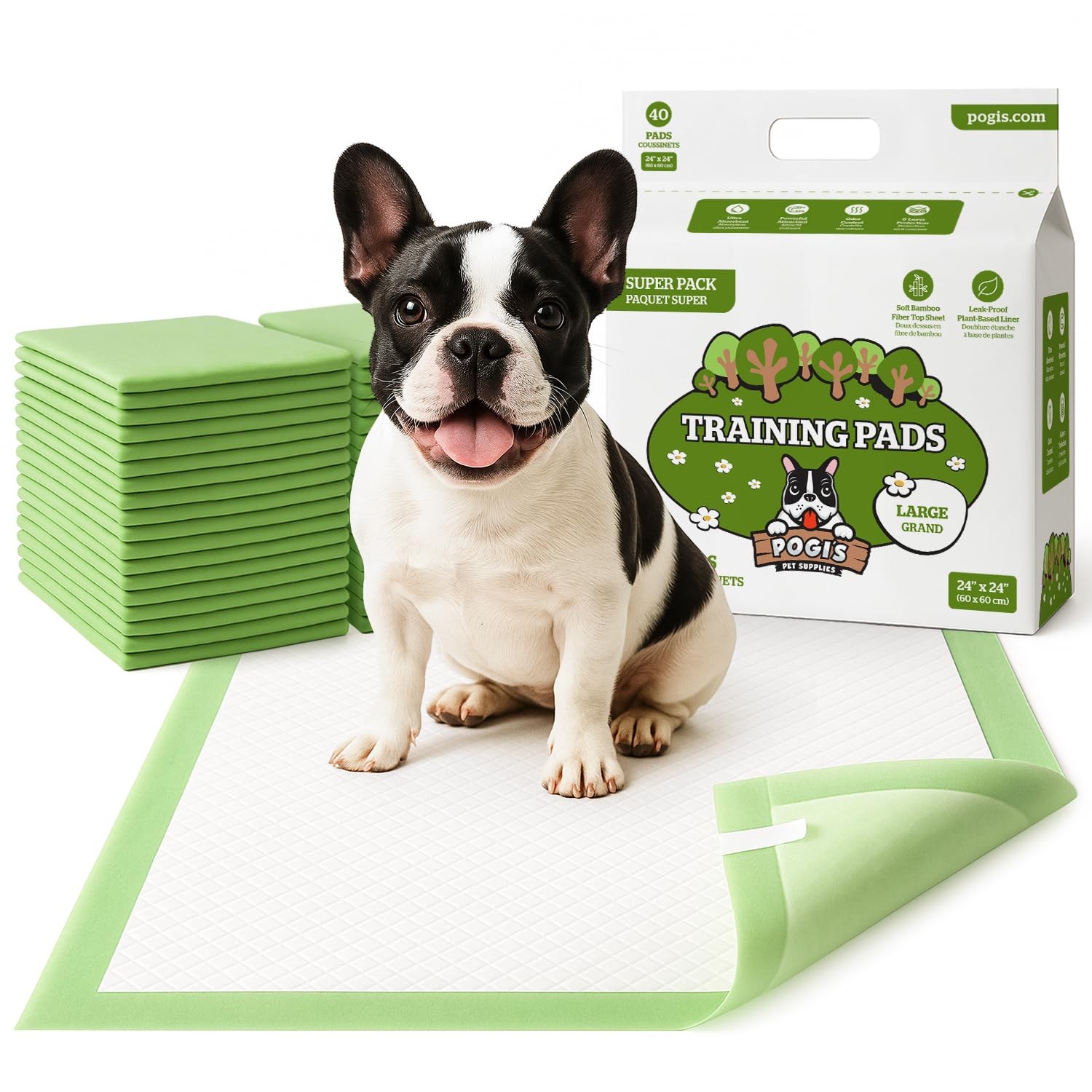 Pogi’s Dog Pads with Sticky Tabs – Large, Super Absorbent, Odor Blocking, 20-…
