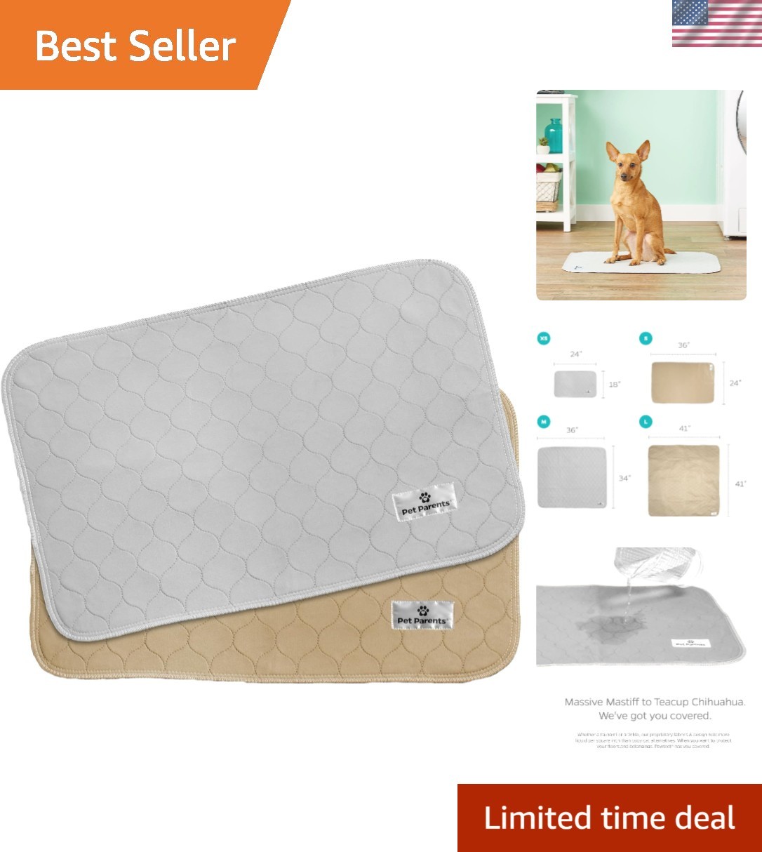 Pawtect Washable Dog Pee Pads – 18×24, 2-Pack in Grey & Tan for Elegant Homes