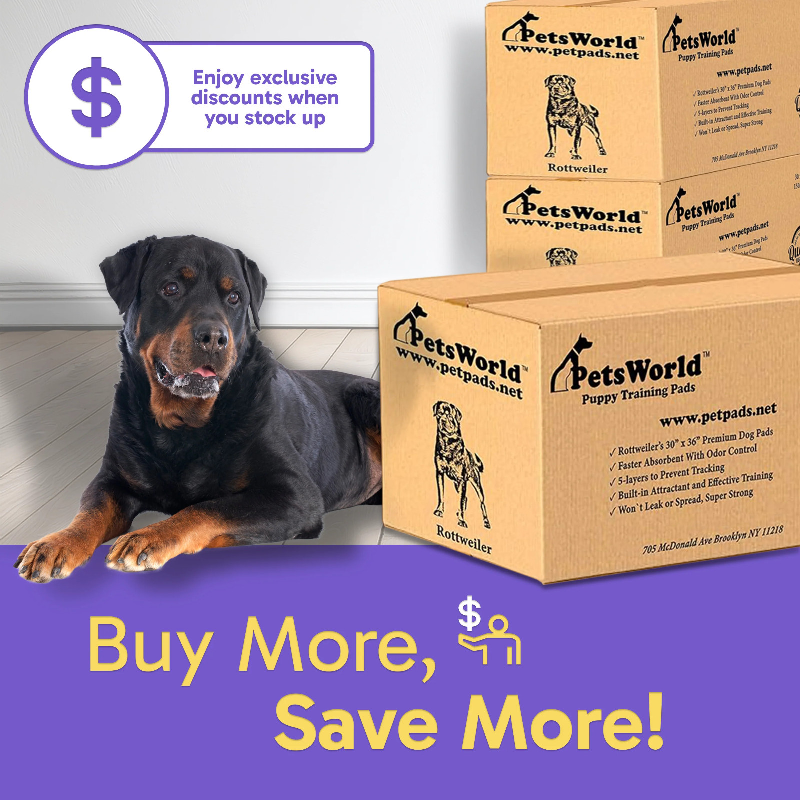 PETSWORLD Extra Large Dog Training & Potty Pads (30×36 inch) 300 Count