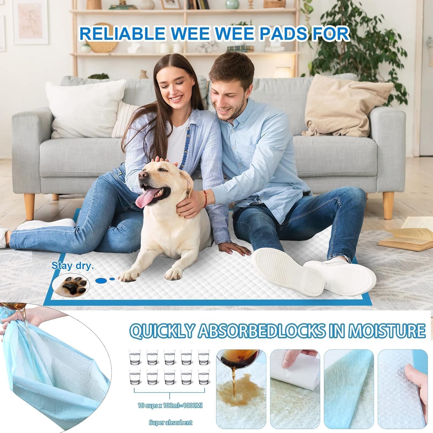 XXXXL Puppy Pee Pads for Dogs 31″x55″ 40 Count, Extra Large Dog Pee Pads, Lea…