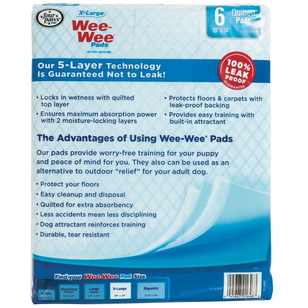 Four Paws Wee-Wee Superior Performance Pee Pads for Dogs with 6 Count, White