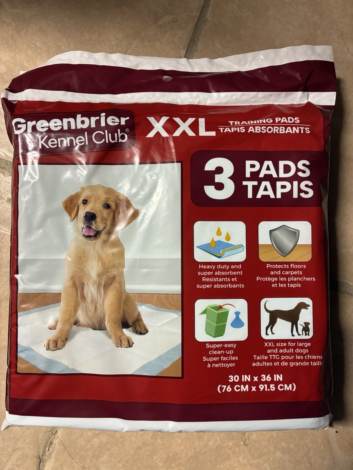 Greenbrier Kennel Club Training Pads. 3 Bags, Total 9 Pads.