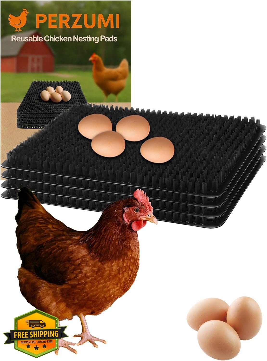 PERZUMI 4 Pack Washable Nesting Pads Chicken Coop 13×11″ Black Nest Box Liners