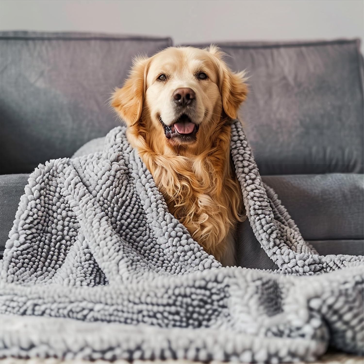 Muddy Mat Dog Blanket – Chenille Water Absorption Blanket Grey 48″x56″