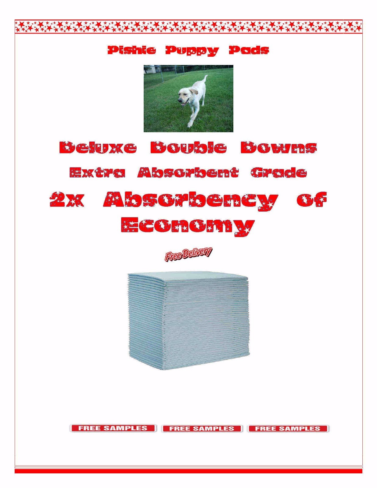 400 23×24″ Deluxe Extra Absorbent Puppy Training Pads Reuse 2-3 X’s FREE SAMPLES
