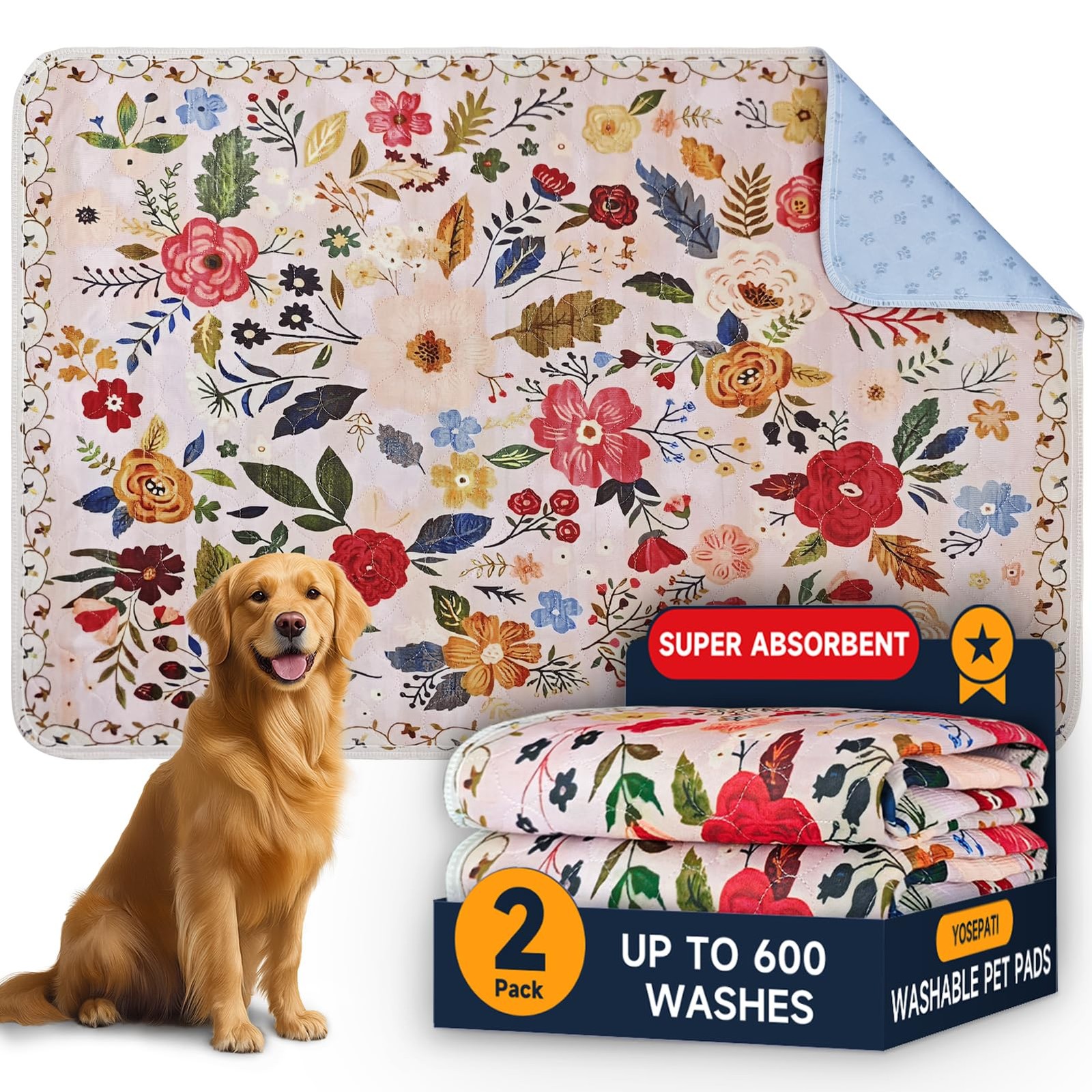 Washable Pee Pads for Dogs, 2 Pack Reusable Puppy Pads 40″x26″ Super Absorben…