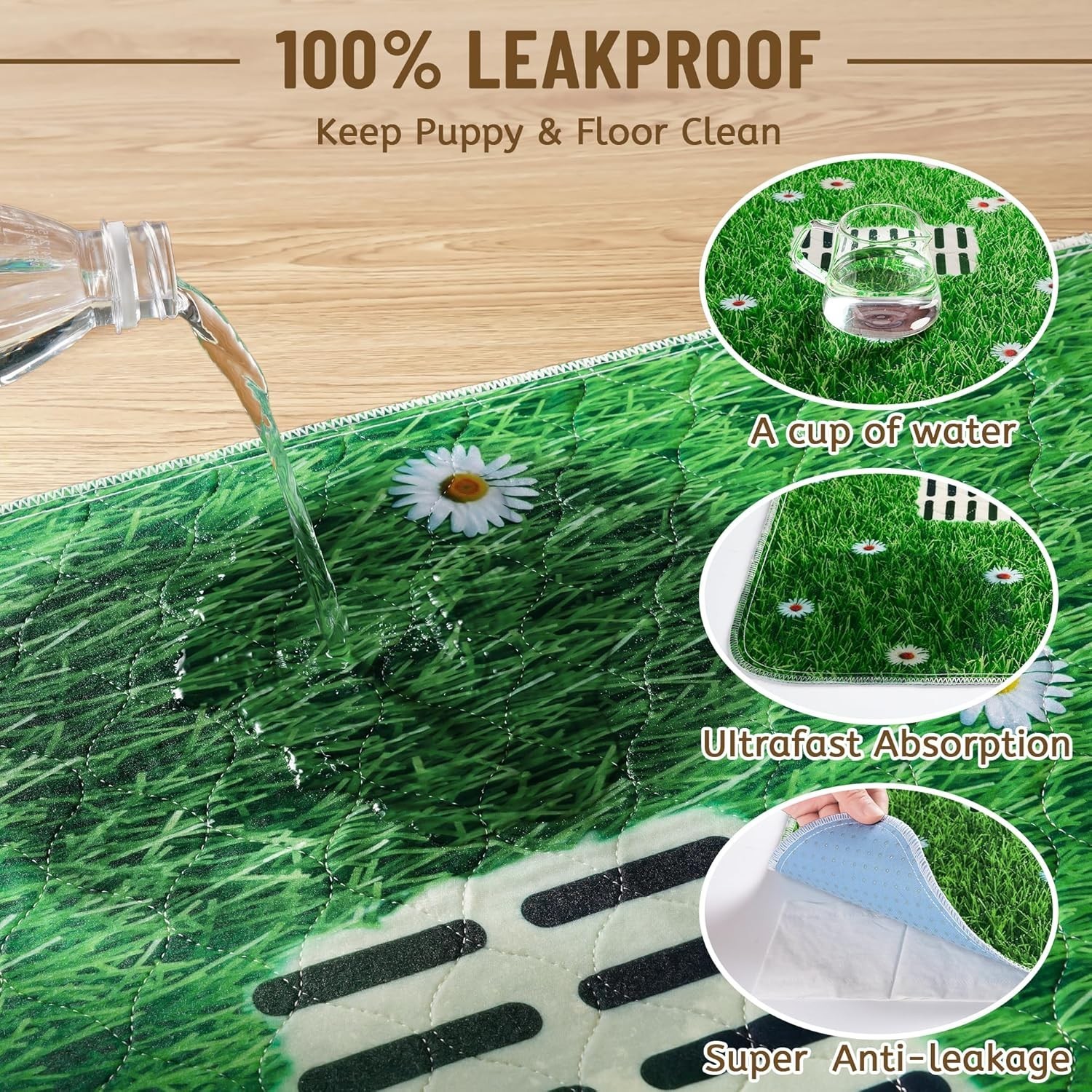 Durable Lawn Design Dog Pee Pads – 2 Pack Washable 31″x36″ for Indoor Training