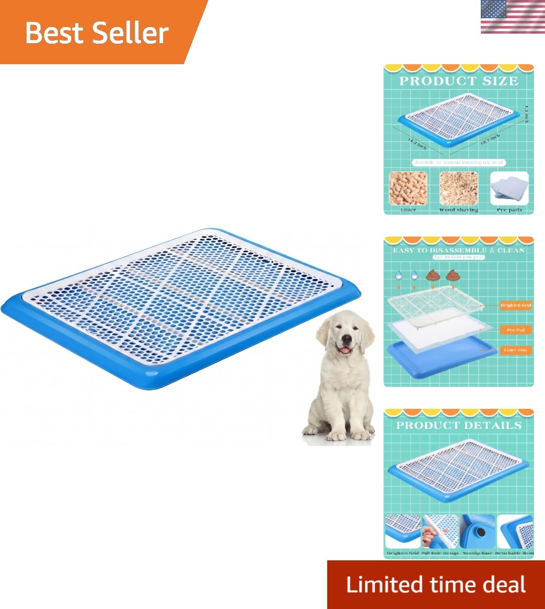 Portable Dog Toilet Training Tray for Medium & Large Dogs – 19.7 x 14.2 Inch