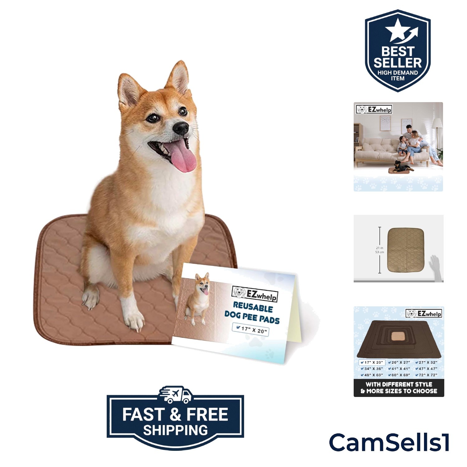 Reusable Dog Pee Pads, Washable Waterproof Puppy Training Pad 17×20 | Washabl…