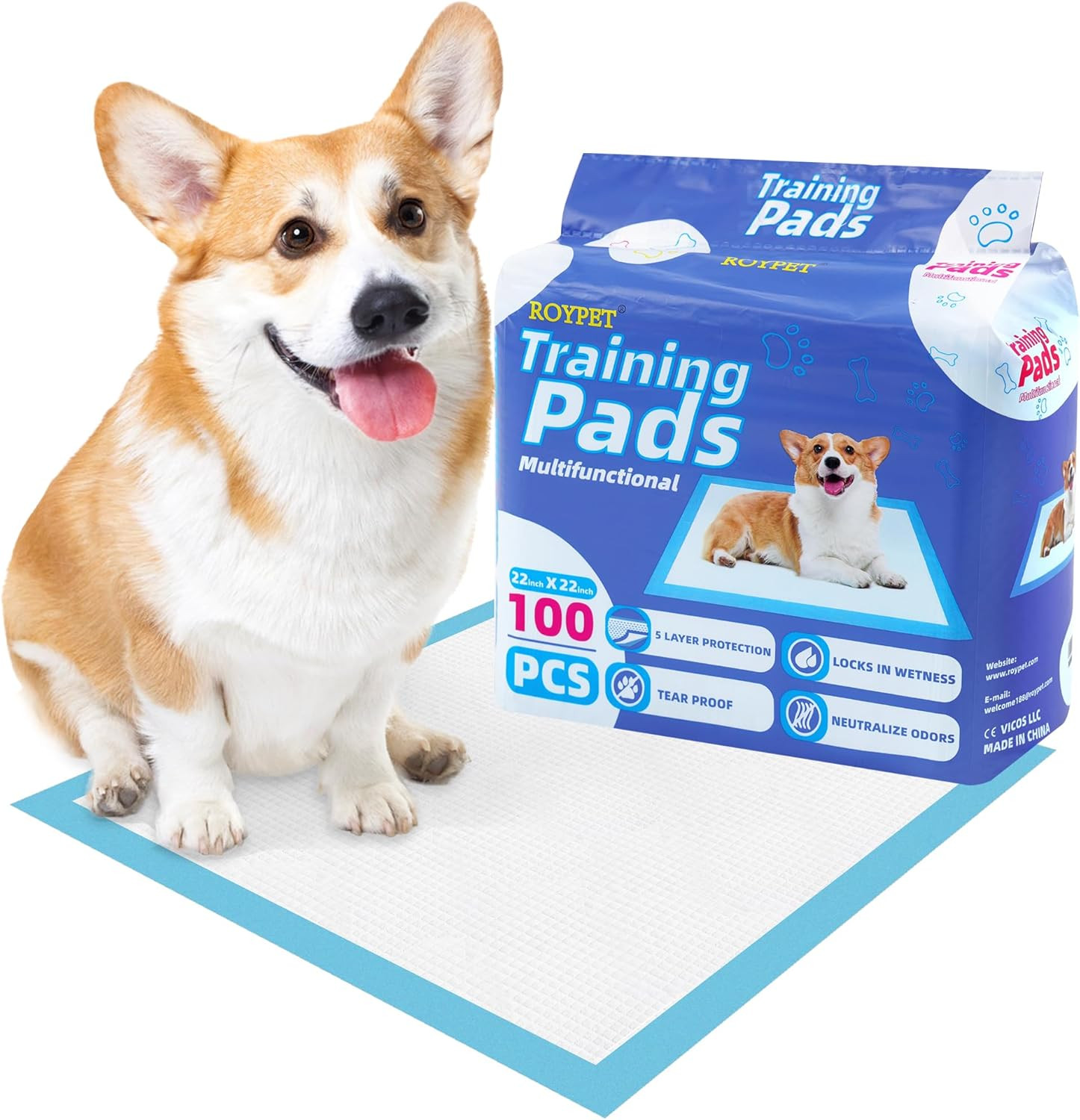 22″ X 22″ Puppy Training Pads in Bag, 5-Layer Leak-Proof Design and Quick-Dry, S