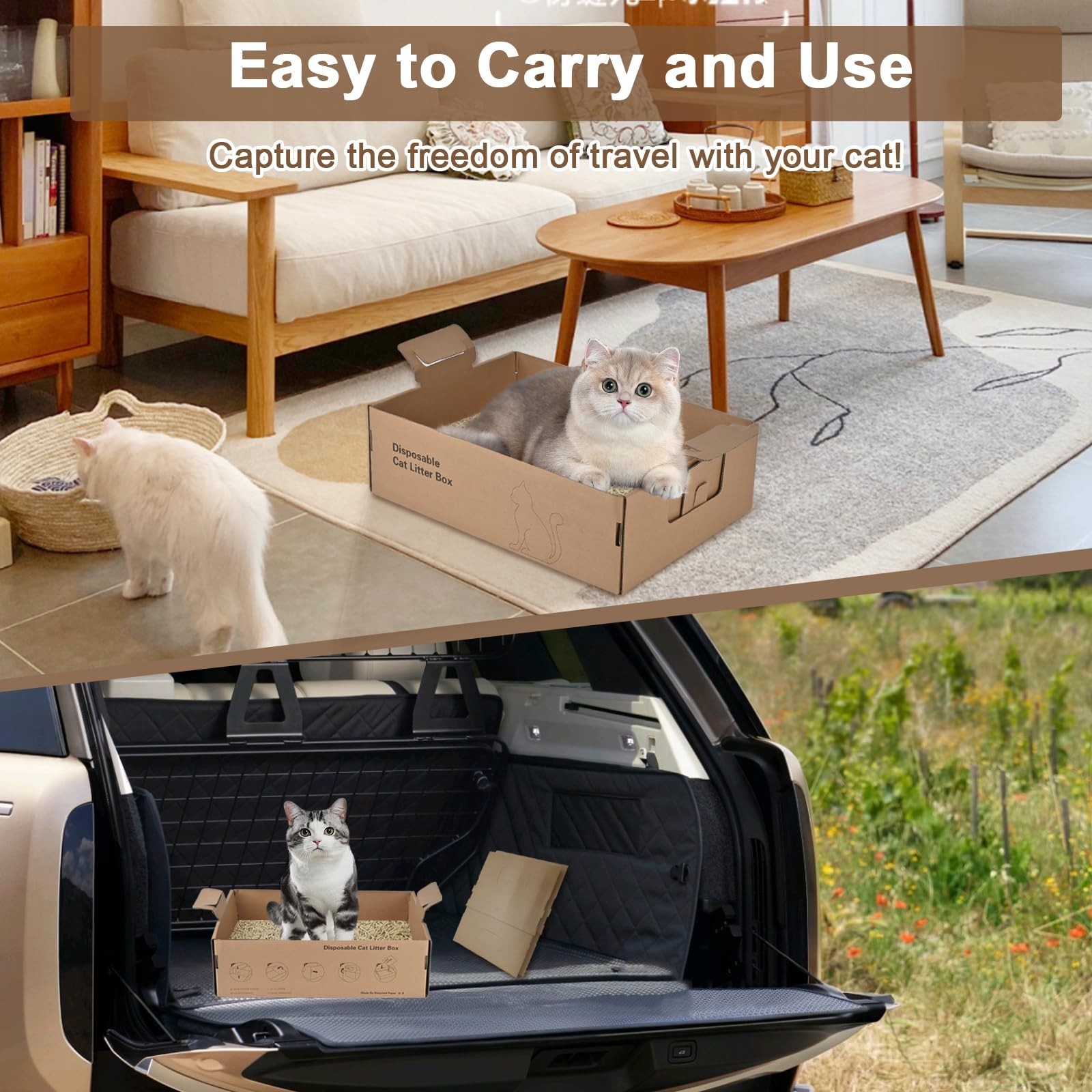 6 Pack Disposable Litter Boxes for Cats, 17.4″ x 12.3″ x5.4″ Large Cardboard …