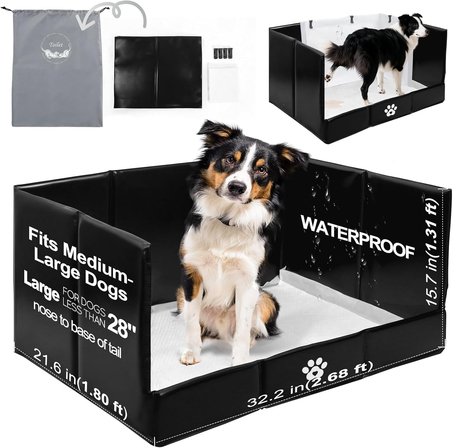Dog Litter Box, Pee Pad Holder Foldable, Indoor Dog Potty Tray for Puppy & Mediu