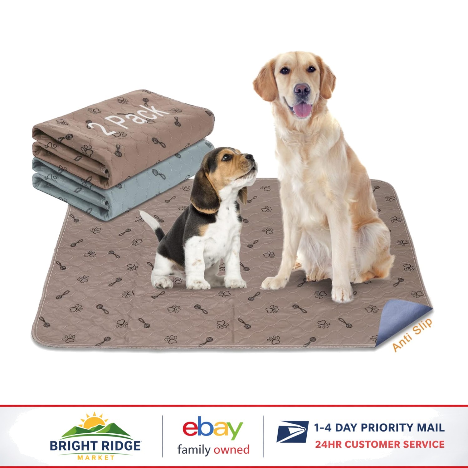 Reusable Puppy Pads 36×36 with Non-Slip Backing for Training and Whelping