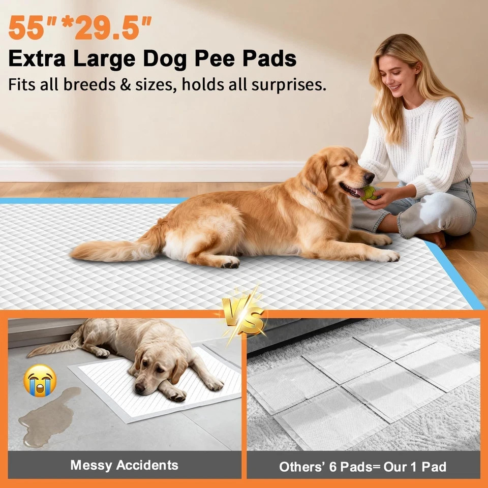 Extra Large Pet Pee Pads 55×29.5 – Super Absorbent Disposable Potty Pads